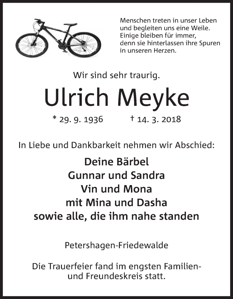  Traueranzeige für Ulrich Meyke vom 21.03.2018 aus Mindener Tageblatt