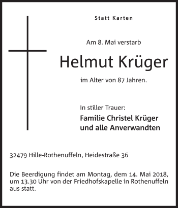 Anzeige von Helmut Krüger von Mindener Tageblatt