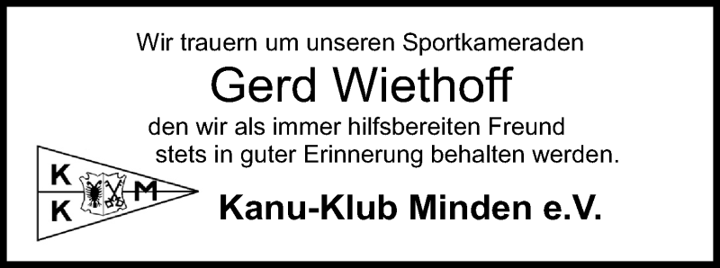  Traueranzeige für Gerd Wiethoff vom 01.09.2018 aus Mindener Tageblatt