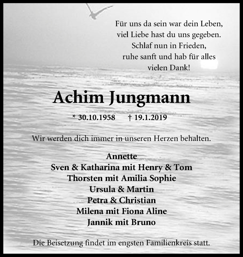  Traueranzeige für Achim Jungmann vom 26.01.2019 aus Mindener Tageblatt