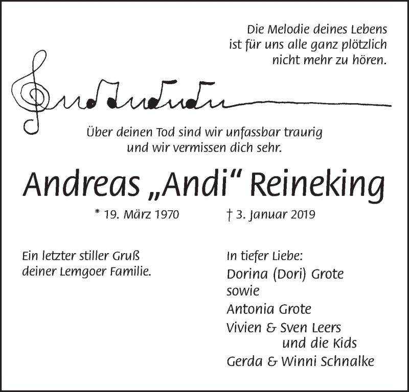  Traueranzeige für Andreas Reineking vom 09.01.2019 aus Mindener Tageblatt