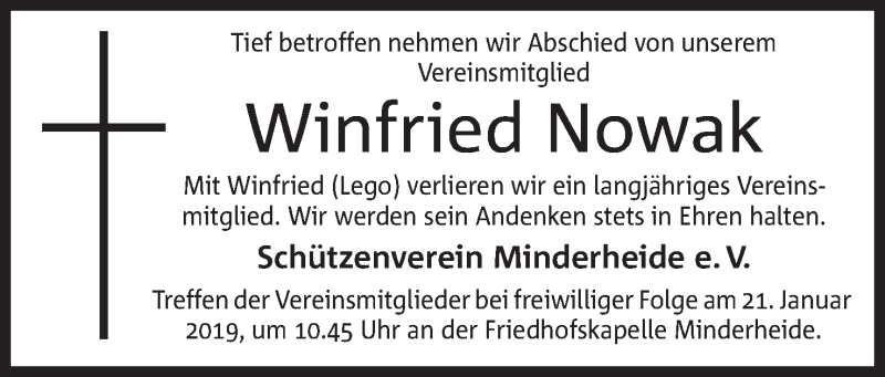  Traueranzeige für Winfried Walter Nowak vom 16.01.2019 aus Mindener Tageblatt