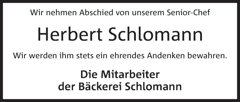  Traueranzeige für Herbert Schlomann vom 20.02.2019 aus Mindener Tageblatt