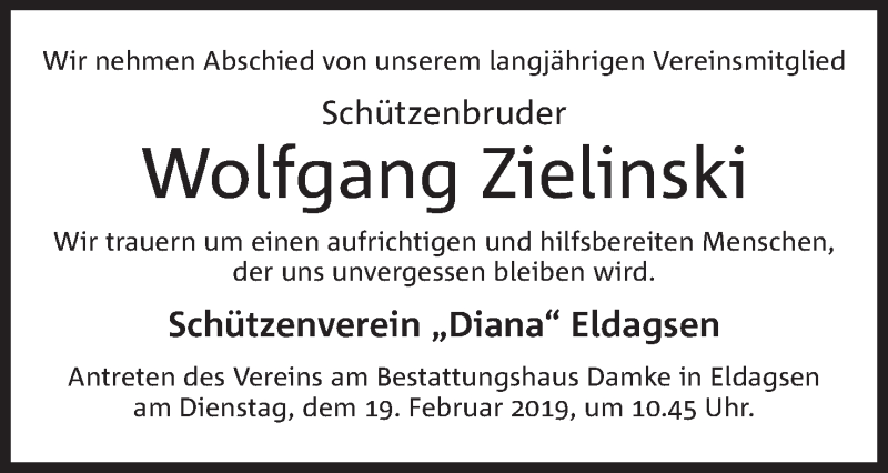  Traueranzeige für Wolfgang Zielinski vom 16.02.2019 aus Mindener Tageblatt