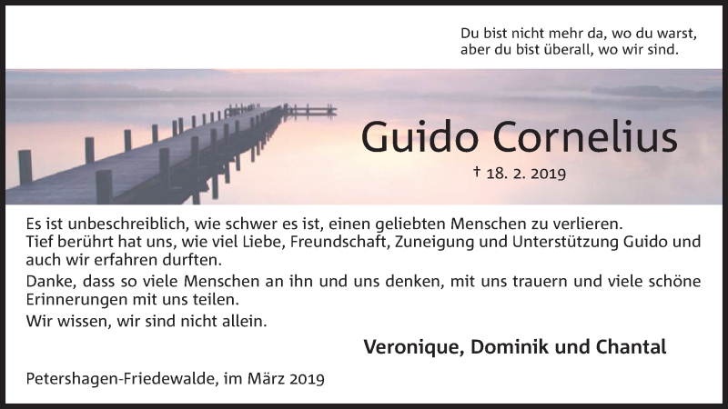  Traueranzeige für Guido Cornelius vom 16.03.2019 aus Mindener Tageblatt
