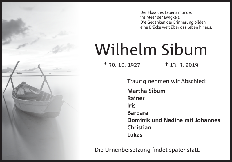  Traueranzeige für Wilhelm Sibum vom 23.03.2019 aus Mindener Tageblatt