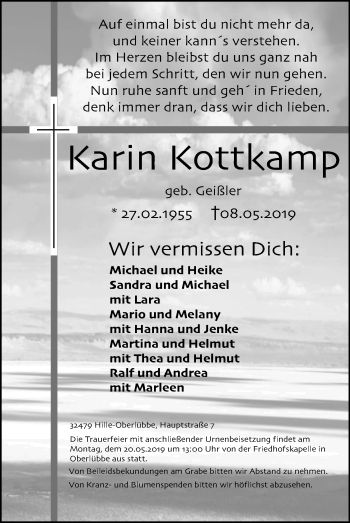 Anzeige von Karin Kottkamp von Mindener Tageblatt