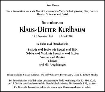 Anzeige von Klaus-Dieter Kurlbaum von Mindener Tageblatt