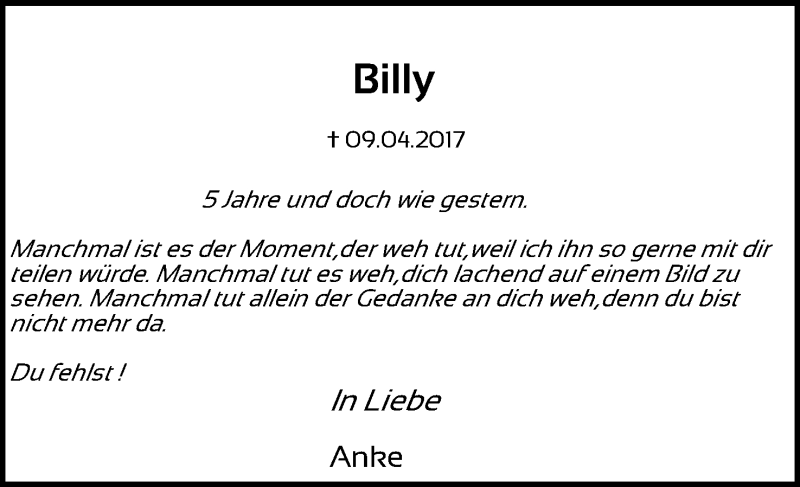  Traueranzeige für Billy Schwettmann vom 09.04.2022 aus Mindener Tageblatt