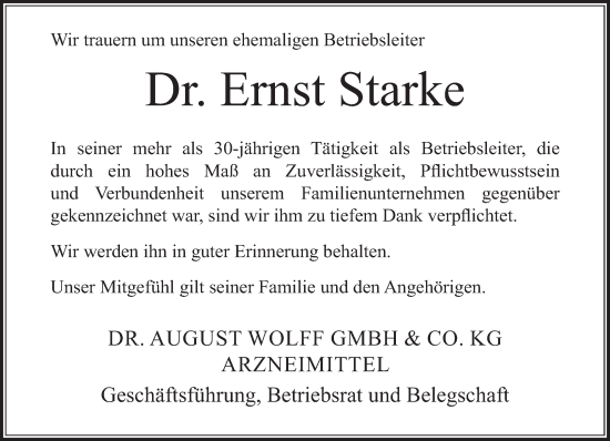 Anzeige von Ernst Starke von Mindener Tageblatt