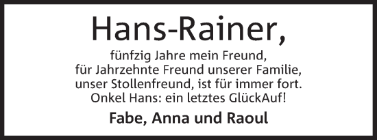 Anzeige von Hans-Rainer  von Mindener Tageblatt