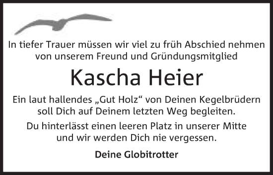 Anzeige von Kascha Heier von Mindener Tageblatt