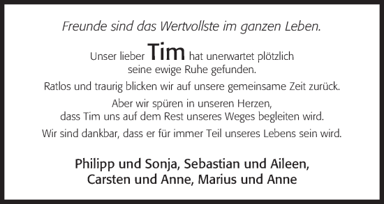 Anzeige von Tim  von Mindener Tageblatt