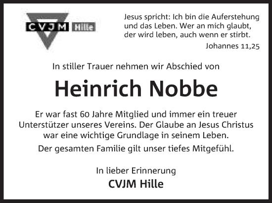 Anzeige von Heinrich Nobbe von Mindener Tageblatt