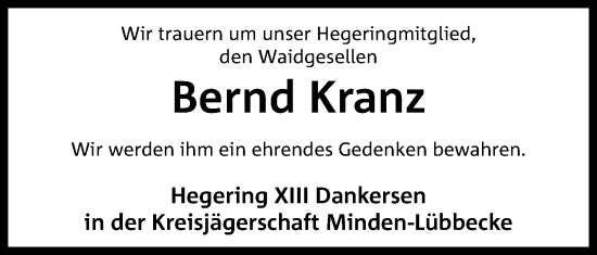 Anzeige von Bernd Kranz von 4401