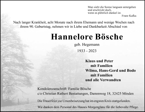 Anzeige von Hannelore Bösche von 4401