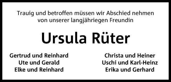 Anzeige von Ursula Rüter von 4401