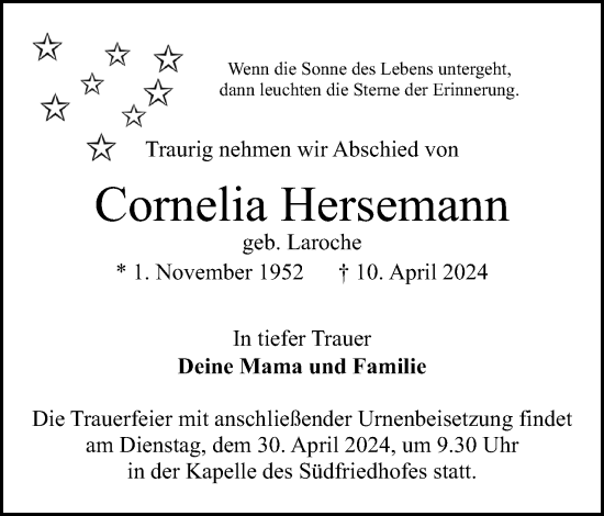 Anzeige von Cornelia Hersemann von 4401