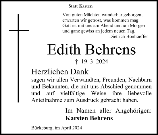 Anzeige von Edith Behrens von 4401