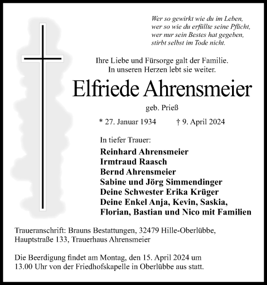 Anzeige von Elfriede Ahrensmeier von 4401