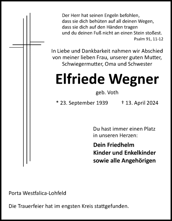 Anzeige von Elfriede Wegner von 4401