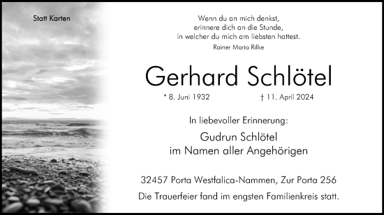 Anzeige von Gerhard Schlötel von 4401