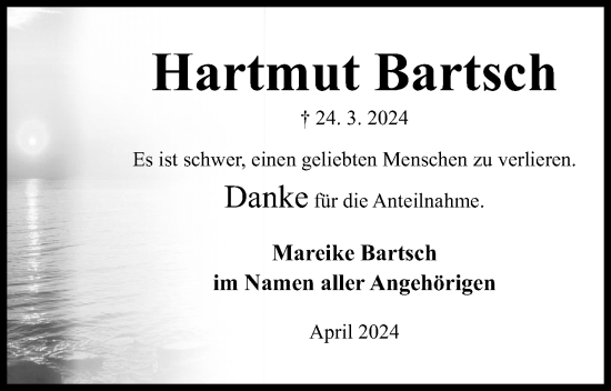 Anzeige von Hartmut Bartsch von 4401