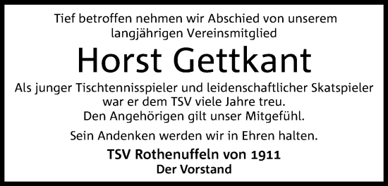 Anzeige von Horst Gettkant von 4401