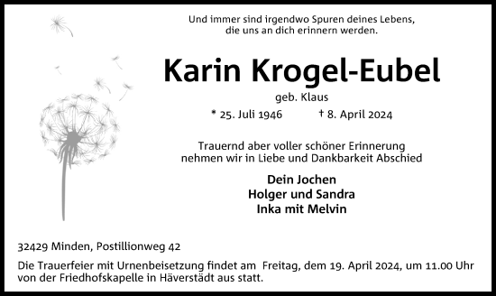 Anzeige von Karin Krogel-Eubel von 4401