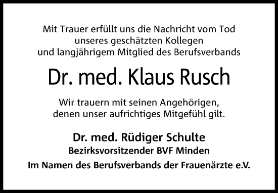 Anzeige von Klaus Rusch von 4401