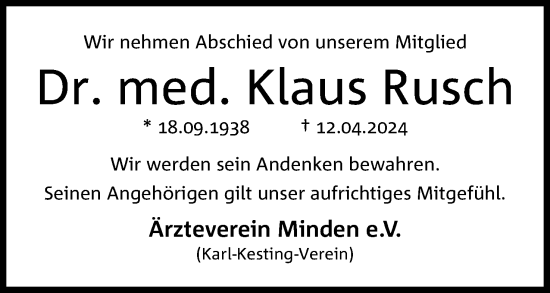Anzeige von Klaus Rusch von 4401