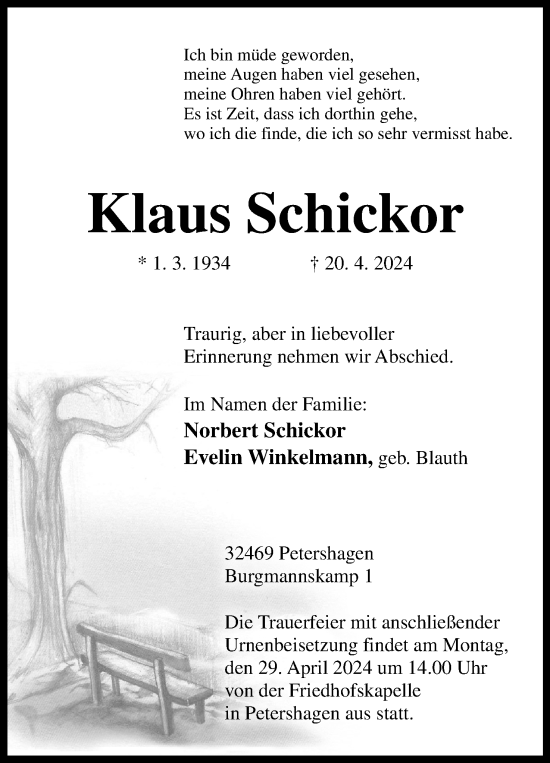Anzeige von Klaus Schickor von 4401