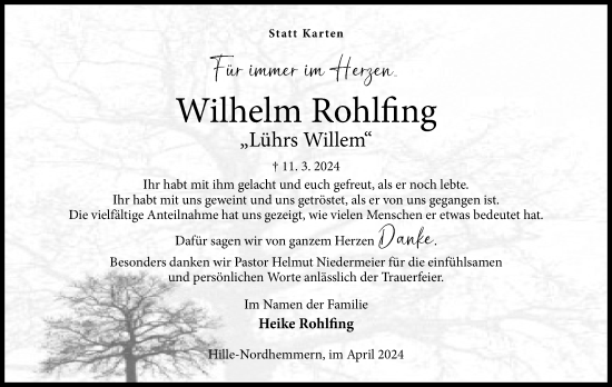 Anzeige von Wilhelm Rohlfing von 4401
