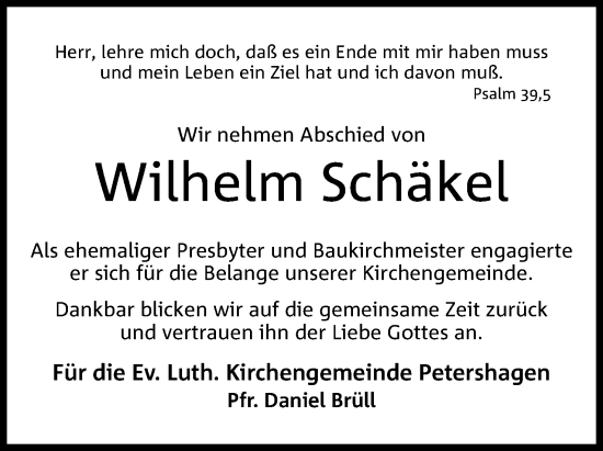 Anzeige von Wilhelm Schäkel von 4401